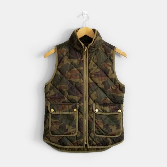 J CREW Green Camo Quilted Down Fill Vest - Picture 1 of 8